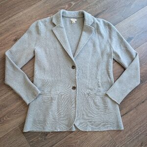 J.Crew Sweater Blazer Knit Jacket Gray Cotton Office Preppy Classic Sz M